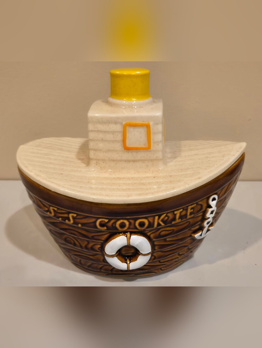 Vintage Nelson McCoy Ceramic Tug Boat  Cookie Jar - Home Kitchen